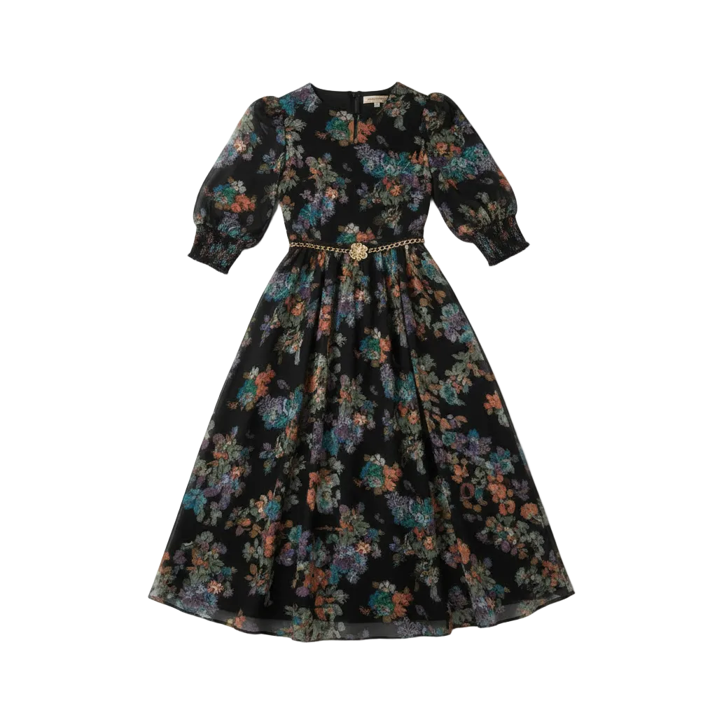 Black Floral Dress - White Background