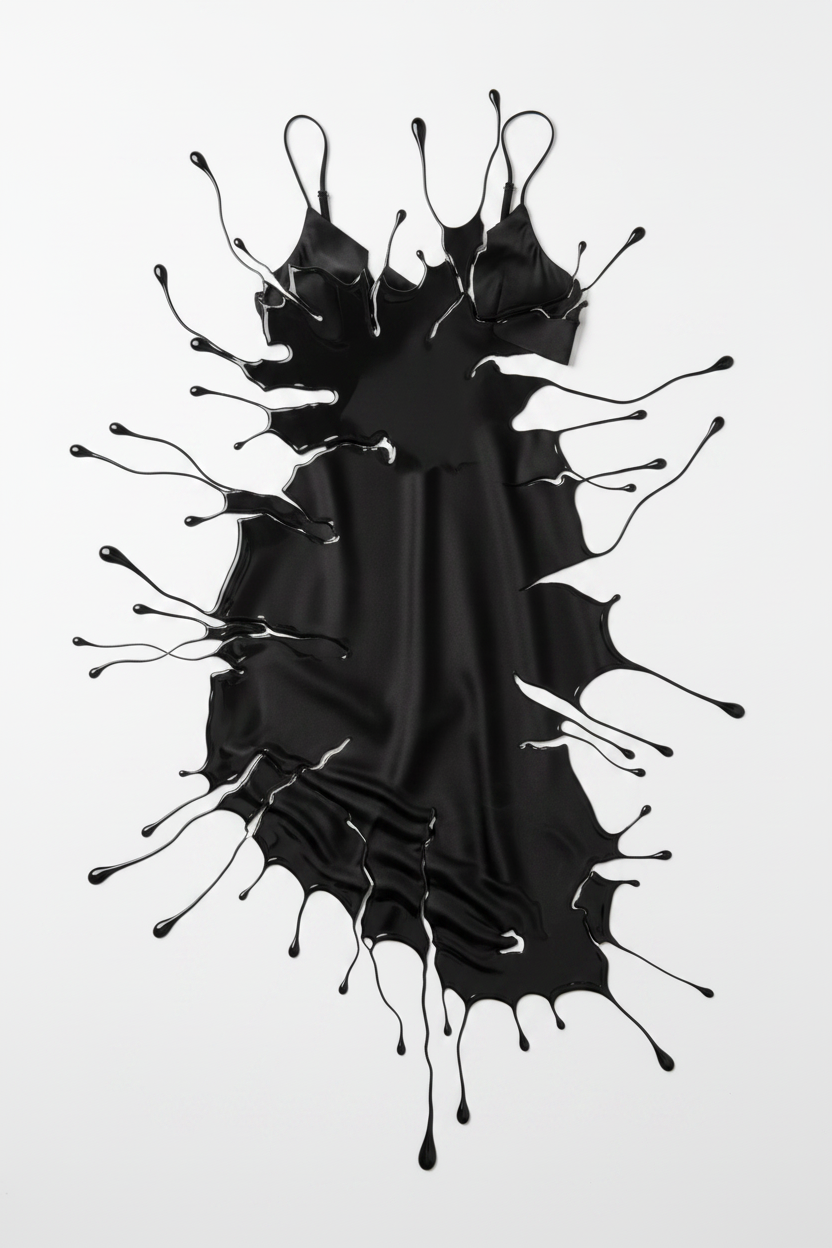 Black Satin Slip Dress - Melting Effect
