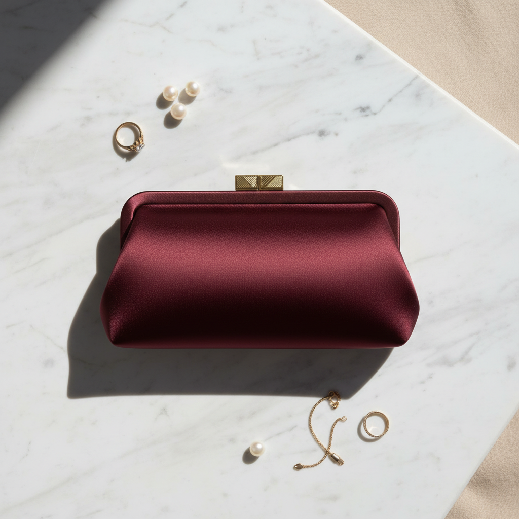 Burgundy Clutch Flat Lay