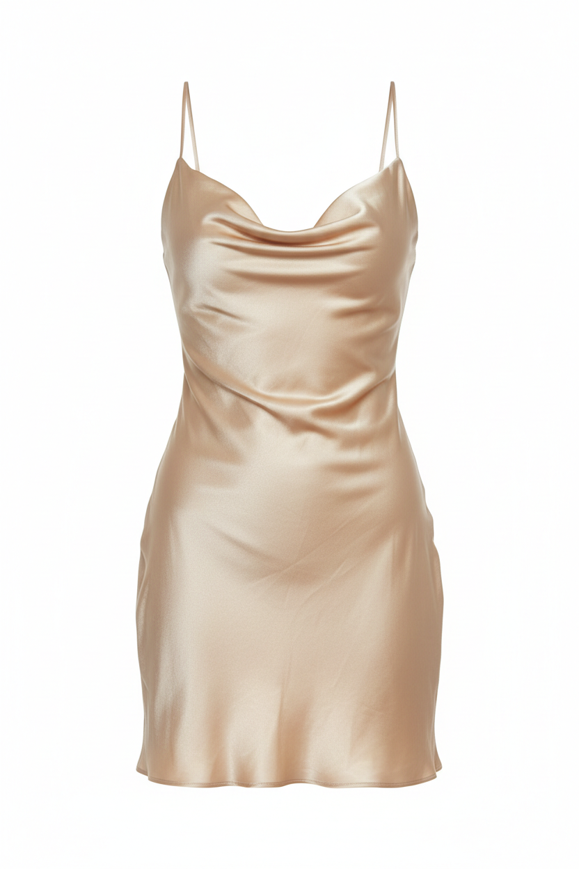 The Champagne Satin Slip Mini Dress