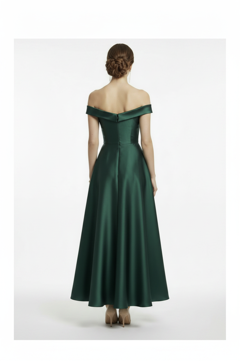 Clean back view emerald dress