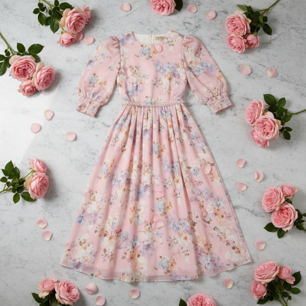 Flat lay pink floral dress