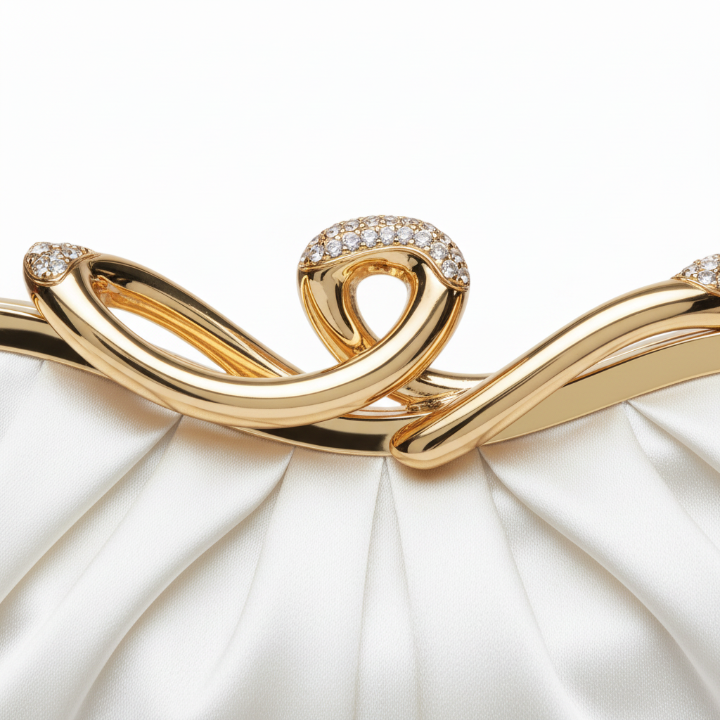 Cream satin clutch - gold clasp detail