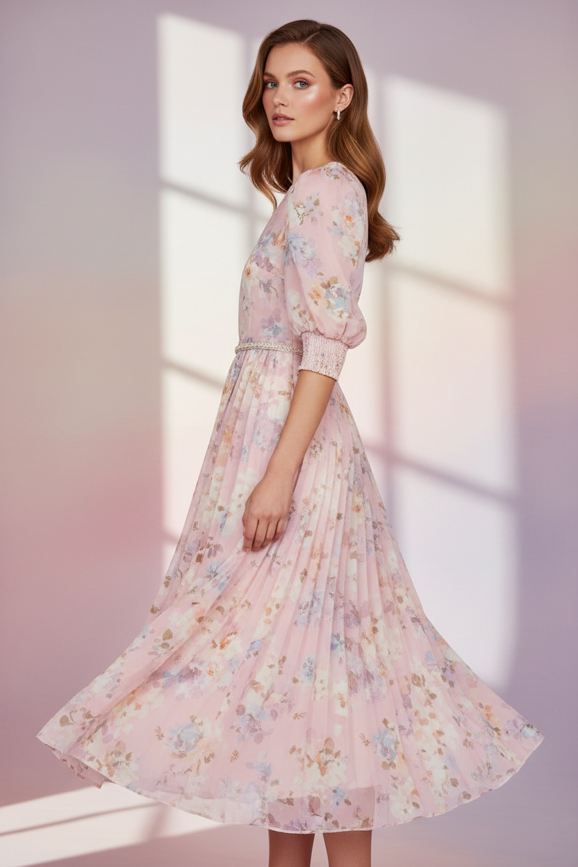 Pink floral dress side angle