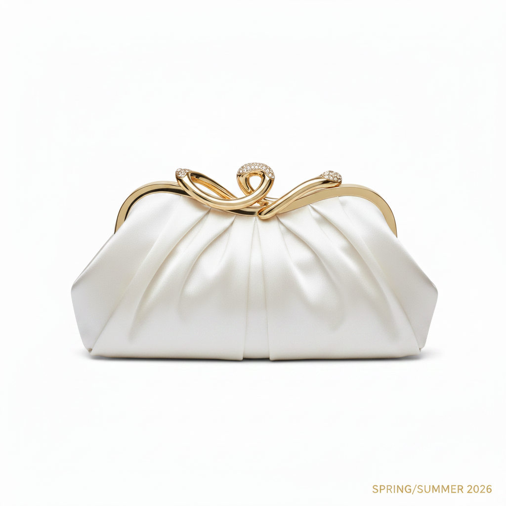 Cream satin clutch - front view