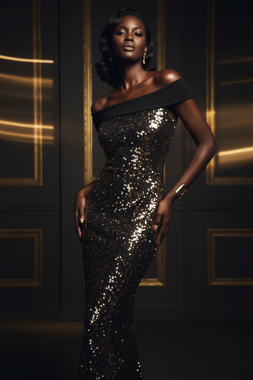Veloura Black & Gold Dress – Luxe & Glamorous