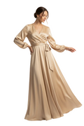 Robe portefeuille dorée champagne manches longues