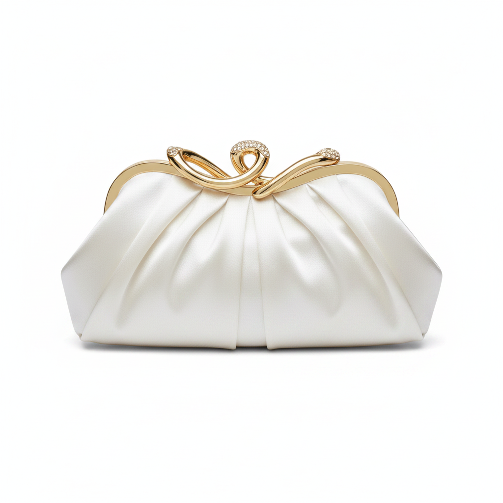 Cream satin clutch - top flat lay view