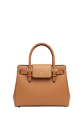 Luxury camel leather tote bag with gold hardware by Veloura