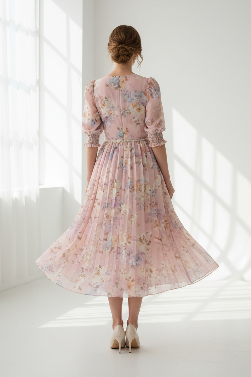 Pink floral dress back view