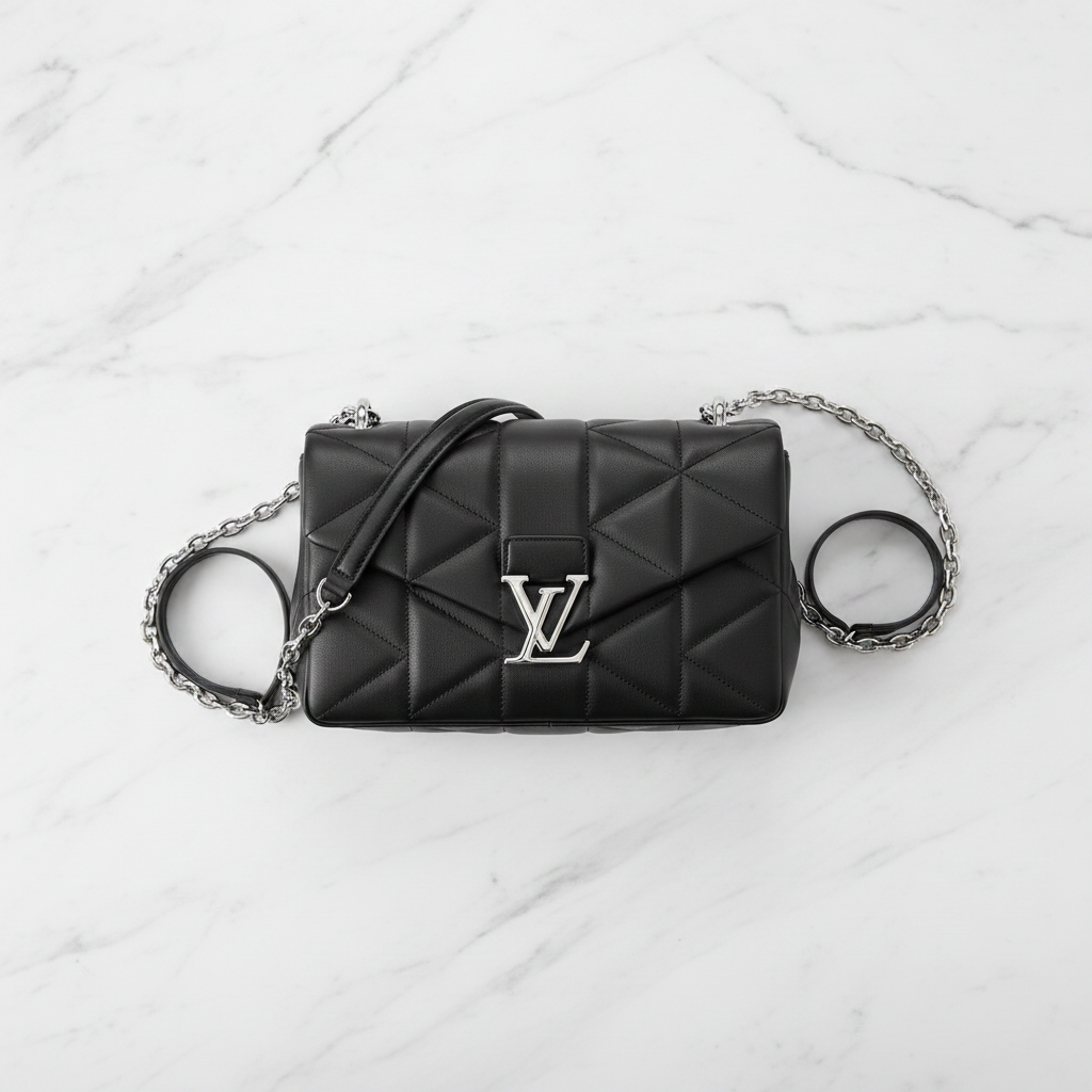 Veloura Noir Crossbody flat lay on marble