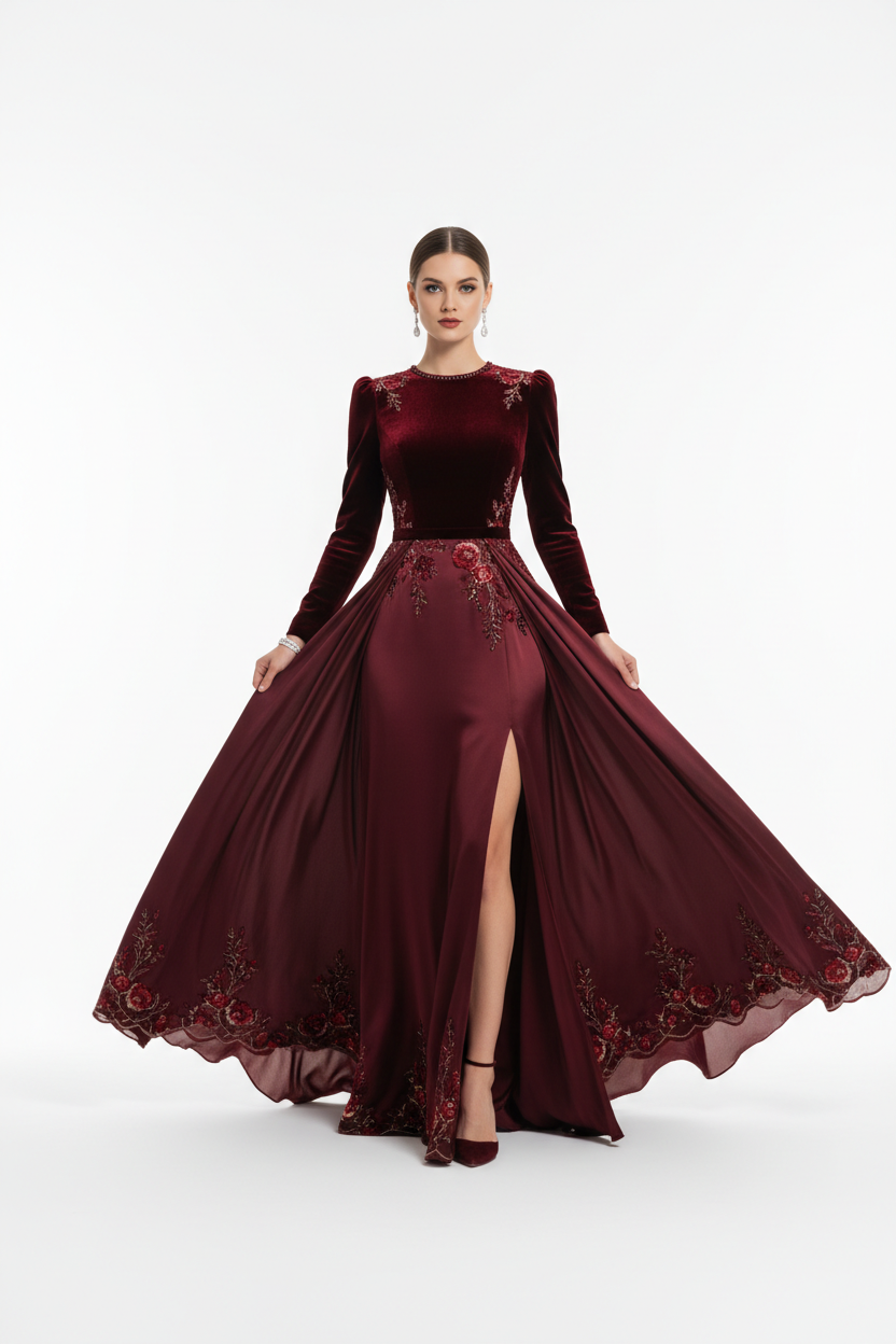 Robe de soirée élégante bordeaux