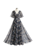 The Navy Floral Chiffon Maxi Dress