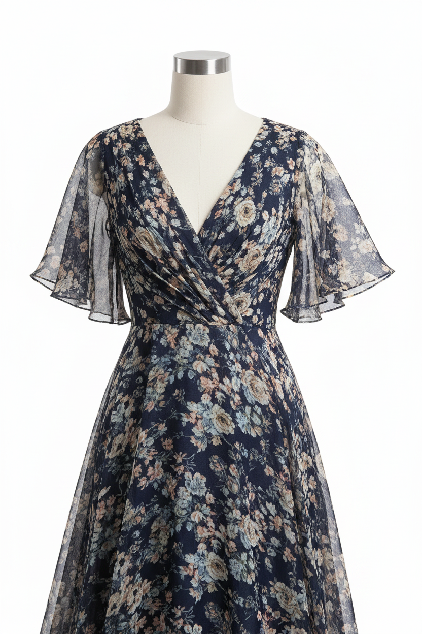 Navy Floral Dress - Detail