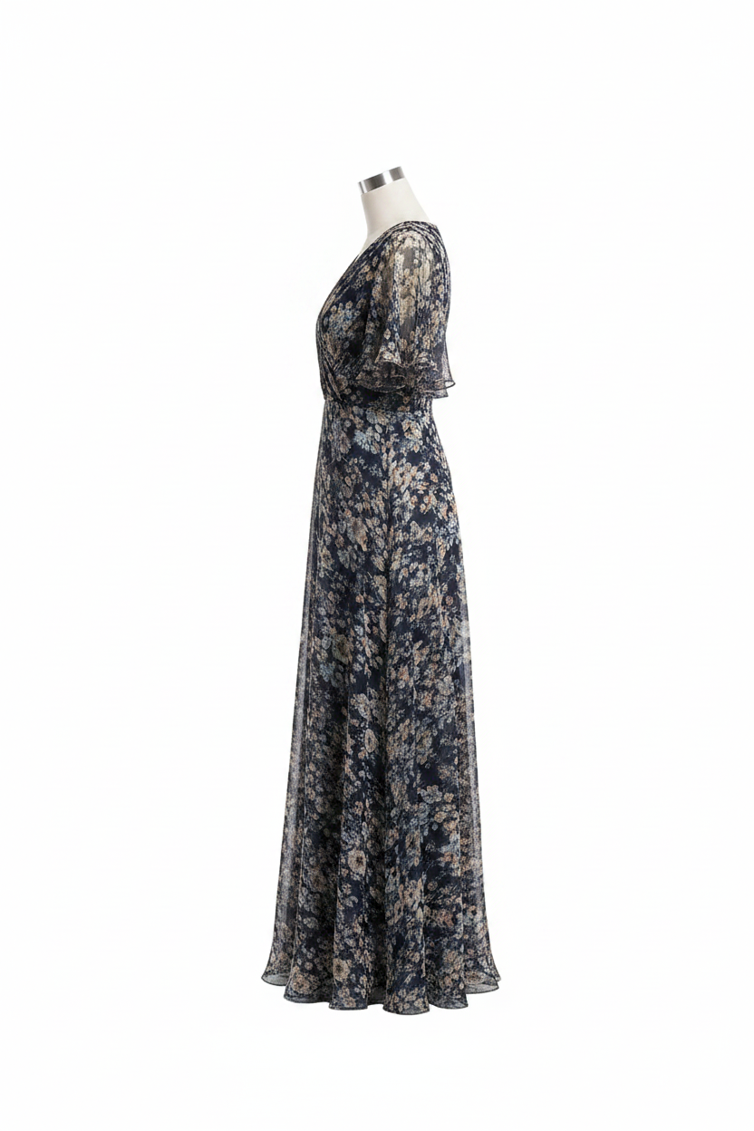 Navy Floral Dress - Side