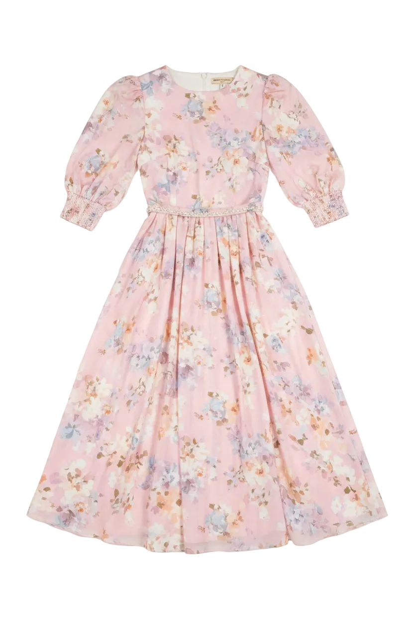 Pink Floral Midi Dress