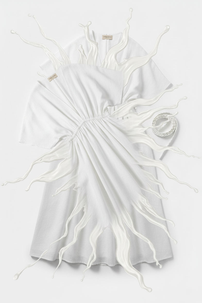 White Linen Maxi Dress - Melting Effect