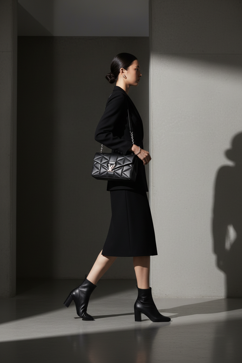 Woman holding bag - side angle